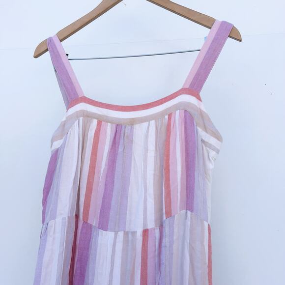 Rails Amaya Juliette Tiered Striped Tank Midi Dress Pink Linen Medium - Picture 4 of 13